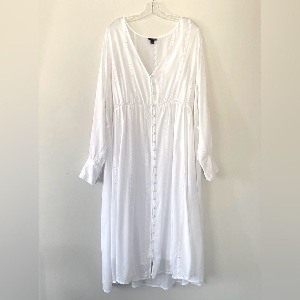 Torrid White Button-Down Long Sleeve Dress w/ Slip Embroidered XXL Cottagecore - Picture 3 of 13